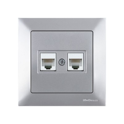 Розетка компьютерная 2xRJ45 (Cat5e, скрытая) серебро, DARIA, MUTLUSAN