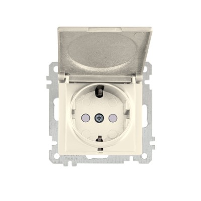 Розетка 1-ая (скрытая, без рамки, с/з, шторки,с крышкой) кремовая, DARIA, MUTLUSAN
