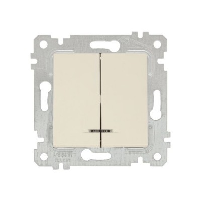 Выключатель 2-клав. (с подсветкой, скрытый, без рамки, винт. зажим) кремовый, RITA, MUTLUSAN