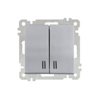 Выключатель 2-клав. (с подсветкой, скрытый, винт. зажим) серебро, ELITRA, MUTLUSAN