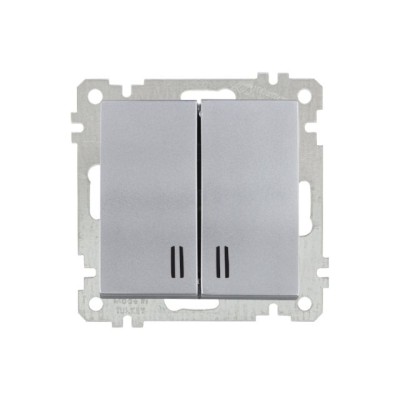 Выключатель 2-клав. (с подсветкой, скрытый, винт. зажим) серебро, ELITRA, MUTLUSAN