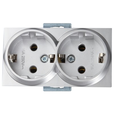 Розетка 2-ая (скрытая, с/з, керамика) серебро, RITA, MUTLUSAN