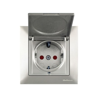 Розетка 1-ая (скрытая, с/з, шторки, с крышкой) титан, DARIA, MUTLUSAN