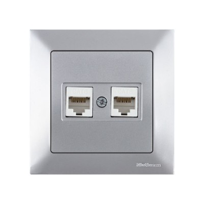 Розетка компьютерная 2xRJ45 (Cat6, скрытая) серебро, DARIA, MUTLUSAN