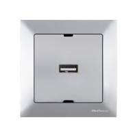 Розетка 1-ая USB (скрытая) серебро, DARIA, MUTLUSAN