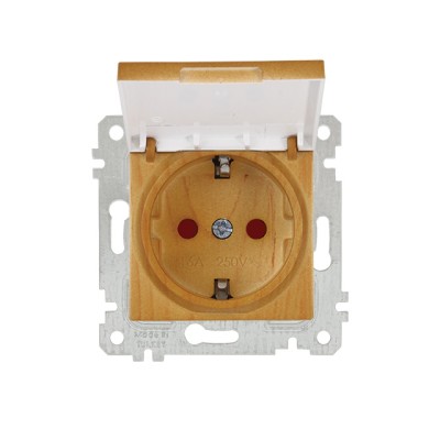 Розетка 1-ая (скрытая, без рамки, с/з, шторки, с крышкой) дуб, RITA, MUTLUSAN