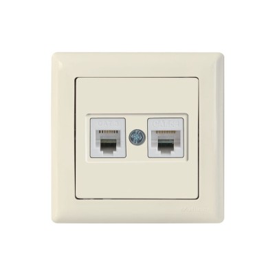 Розетка телефонная + компьютерная (RJ12+Cat5e, скрытая) кремовая, DARIA, MUTLUSAN