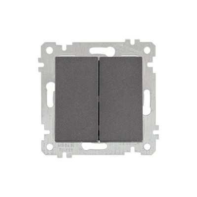 Выключатель 2-клав. (скрытый, без рамки, винт. зажим) дымчатый, RITA, MUTLUSAN