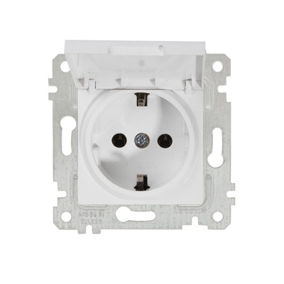 Розетка 1-ая (скрытая, без рамки, с/з, с крышкой) белая, RITA, MUTLUSAN