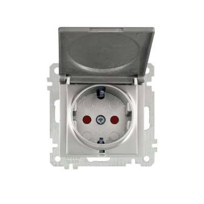 Розетка 1-ая (скрытая, без рамки, с/з, шторки, с крышкой) титан, DARIA, MUTLUSAN