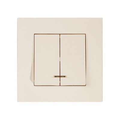 Выключатель 2-клав. (с подсветкой, скрытый, винт. зажим) кремовый, RITA, MUTLUSAN