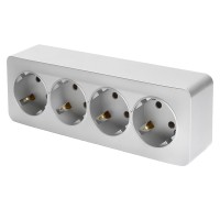 Розетка 4-местная с/з открытой установки, STEKKER, 250В, 16А, IP20, серия София, серебро, MST16-14-03 49332