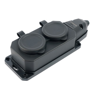 Розетка переносная 2-местная c/з STEKKER,RST16-2-44, 250В, 16А, IP44, черный 50805