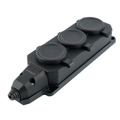Розетка переносная 3-местная c/з STEKKER,RST16-3-44, 250В, 16А, IP44, черный 50806