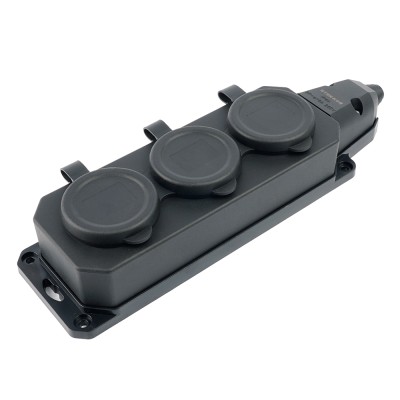 Розетка переносная 3-местная c/з STEKKER,RST16-3-44, 250В, 16А, IP44, черный 50806