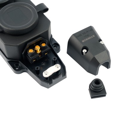 Розетка переносная 2-местная c/з STEKKER,RST16-2-44, 250В, 16А, IP44, черный 50805