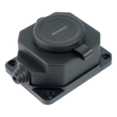 Розетка переносная 1-местная c/з STEKKER, RST16-1-44, 250В, 16А, IP44, черный 50804