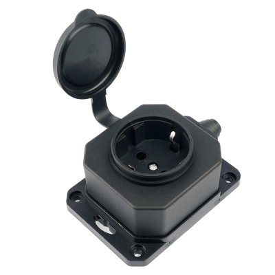 Розетка переносная 1-местная c/з STEKKER, RST16-1-44, 250В, 16А, IP44, черный 50804