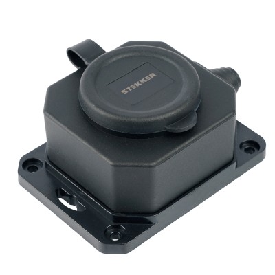 Розетка переносная 1-местная c/з STEKKER, RST16-1-44, 250В, 16А, IP44, черный 50804