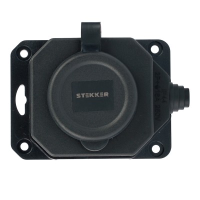 Розетка переносная 1-местная c/з STEKKER, RST16-1-44, 250В, 16А, IP44, черный 50804