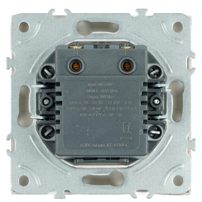 Розетка 2-местная USB + Type C (механизм), STEKKER, 250В, 20W, серия Эмили, RST10-5115-08, кашемир, soft touch 49905