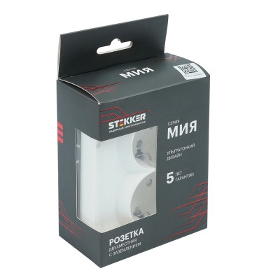 Розетка 2-местная с защитной шторкой (механизм), STEKKER, б/з, 250В, 16А, серия Мия, RST16-3109-01, белая магнолия 50913