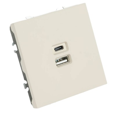 Розетка 2-местная USB + Type C (механизм), STEKKER, 250В, 20W, серия Эмили, RST10-5115-08, кашемир, soft touch 49905
