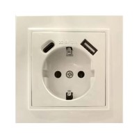 Розетка 1-местная с/з STEKKER, PST16-9016-02, 250В, 16А с USB+ type C, серия Эрна, слоновая кость 50077