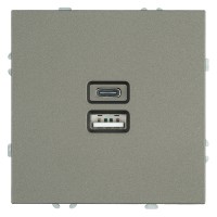 Розетка 2-местная USB + Type C (механизм), STEKKER, 250В, 20W, серия Эмили, RST10-5115-09, антрацит, soft touch 49931