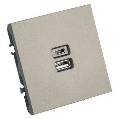 Розетка 2-местная USB + Type C (механизм), STEKKER, 250В, 20W, серия Эмили, RST10-5115-09, антрацит, soft touch 49931