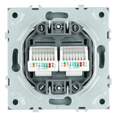 Розетка компьютерная 2-местная RJ-45 (механизм), STEKKER, серия Эмили, RST00-5111-09, антрацит, soft touch 49926
