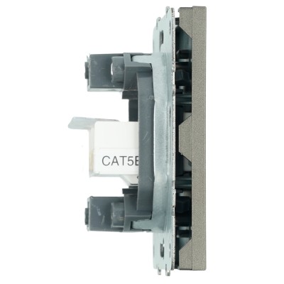 Розетка компьютерная 2-местная RJ-45 (механизм), STEKKER, серия Эмили, RST00-5111-09, антрацит, soft touch 49926