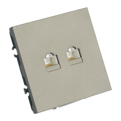 Розетка компьютерная 2-местная RJ-45 (механизм), STEKKER, серия Эмили, RST00-5111-09, антрацит, soft touch 49926