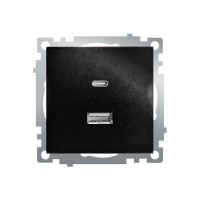 Розетка 2-местная USB + type C (механизм), STEKKER GLS10-7116-05, 250B, 3А, серия Катрин, черный 50055 Розетка 2-местная USB + type C (механизм), STEKKER GLS10-7116-05, 250B, 3А, серия Катрин, черный 50055