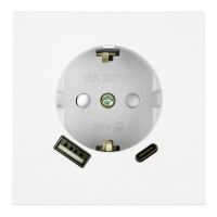 Розетка 1-местная з/ш с/з 16А + USB + Type C (механизм), STEKKER, 250В, 20W, серия Мия, RST16-3119-01, белая магнолия 50438