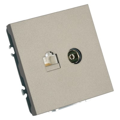 Розетка TV + компьютерная RJ-45 (механизм), STEKKER, серия Эмили, RST00-5106-09, антрацит, soft touch 49924
