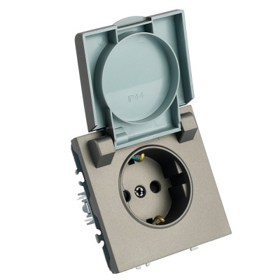 Розетка 1-местная с крышкой с защ. штор, STEKKER, с/з, 250В, 16А, серия Эмили, RST16-5112-09, антрацит, soft touch 49933