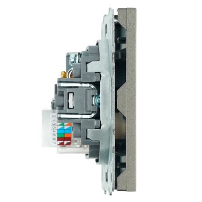 Розетка TV + компьютерная RJ-45 (механизм), STEKKER, серия Эмили, RST00-5106-09, антрацит, soft touch 49924
