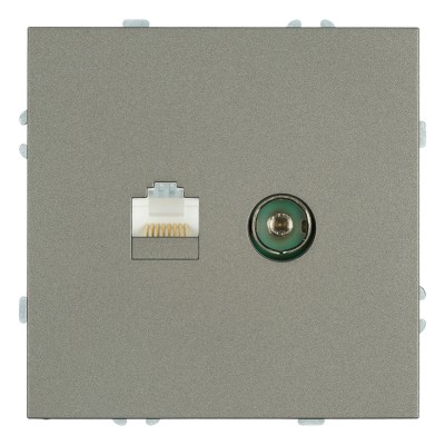 Розетка TV + компьютерная RJ-45 (механизм), STEKKER, серия Эмили, RST00-5106-09, антрацит, soft touch 49924