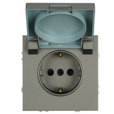 Розетка 1-местная с крышкой с защ. штор, STEKKER, с/з, 250В, 16А, серия Эмили, RST16-5112-09, антрацит, soft touch 49933