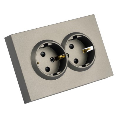 Розетка 2-местная с защитной шторкой, STEKKER, с/з, 250В, 16А, серия Эмили, RST16-5114-09, антрацит, soft touch 49934