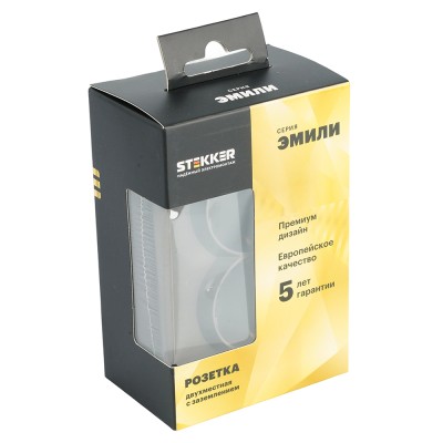 Розетка 2-местная с защитной шторкой, STEKKER, с/з, 250В, 16А, серия Эмили, RST16-5114-09, антрацит, soft touch 49934