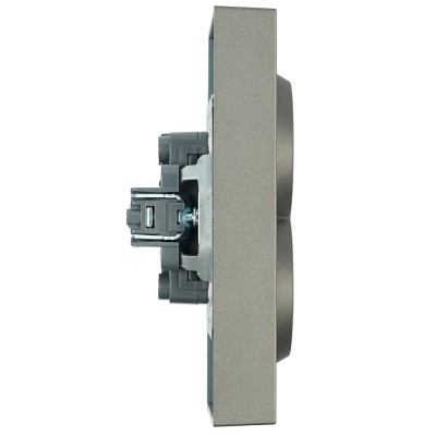 Розетка 2-местная с защитной шторкой, STEKKER, с/з, 250В, 16А, серия Эмили, RST16-5114-09, антрацит, soft touch 49934