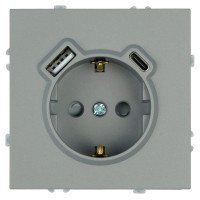 Розетка 1-местная з/ш с/з 16А + USB + Type C (механизм), Stekker, 250В, 20W, серия Эмили, платиново-серый, soft-touch, RST16-5119-10 50219