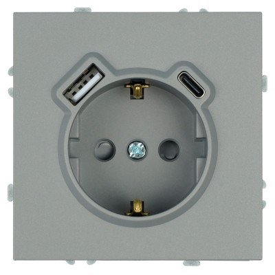 Розетка 1-местная з/ш с/з 16А + USB + Type C (механизм), Stekker, 250В, 20W, серия Эмили, платиново-серый, soft-touch, RST16-5119-10 50219