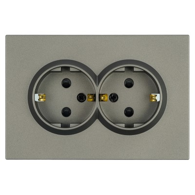 Розетка 2-местная с защитной шторкой, STEKKER, с/з, 250В, 16А, серия Эмили, RST16-5114-09, антрацит, soft touch 49934
