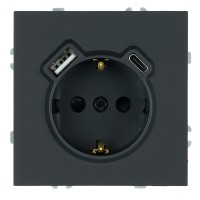 Розетка 1-местная з/ш с/з 16А + USB + Type C (механизм), Stekker, 250В, 20W, серия Эмили, черный уголь, soft-touch, RST16-5119-05 50218