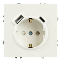Розетка 1-местная з/ш с/з 16А + USB + Type C (механизм), Stekker, 250В, 20W, серия Эмили, белый фарфор, soft-touch, RST16-5119-01 50217