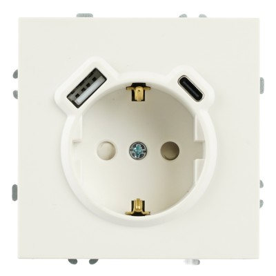 Розетка 1-местная з/ш с/з 16А + USB + Type C (механизм), Stekker, 250В, 20W, серия Эмили, белый фарфор, soft-touch, RST16-5119-01 50217