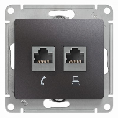 GLOSSA РОЗЕТКА двойная RJ11+RJ45 кат.5e, механизм, ГРАФИТ